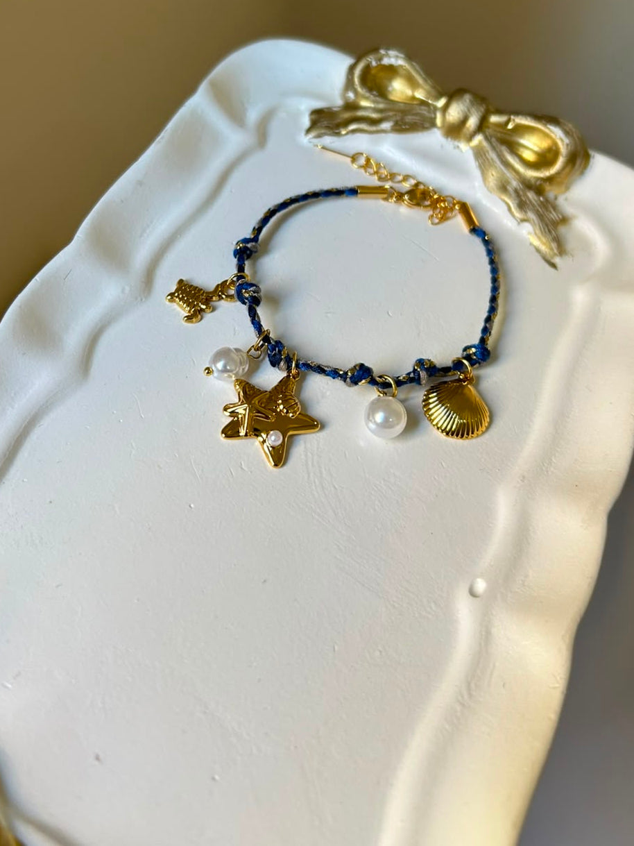 Deep Sea Pearl & Starfish Cord Bracelet