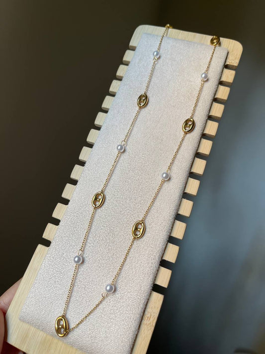 Elegant Pearl & Link Necklace