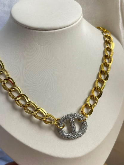 Textured Chain Pave Ring Necklace