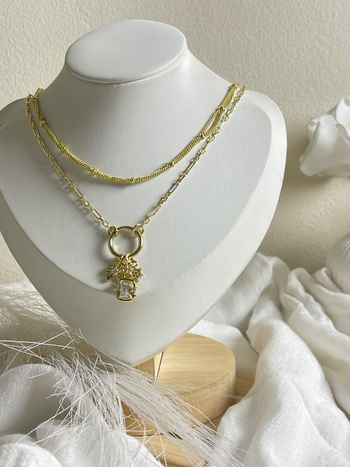 Layered Charm Ring Pendant Necklace