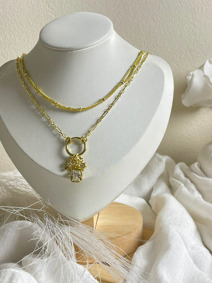 Layered Charm Ring Pendant Necklace