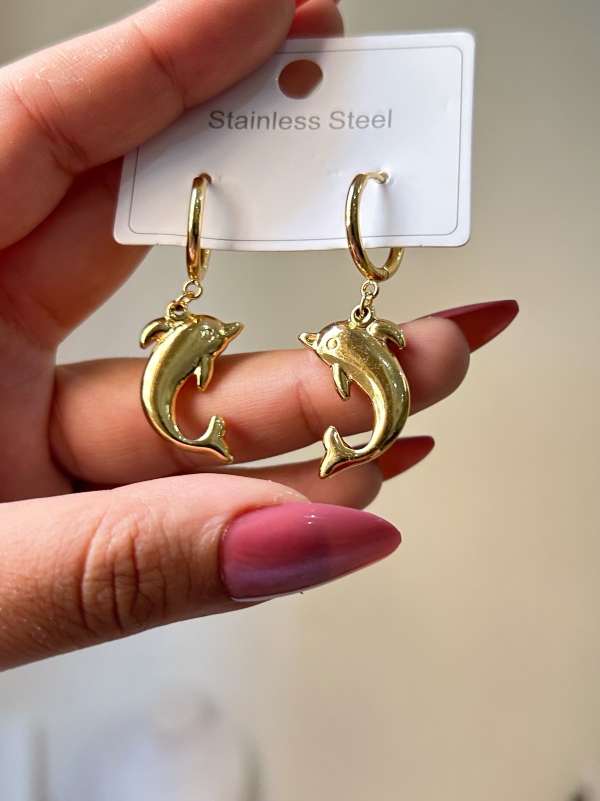 Golden Dolphin Drop Earrings