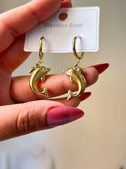 Golden Dolphin Drop Earrings