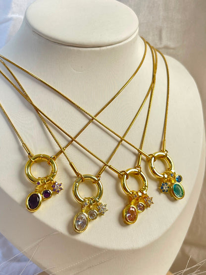 Crystal Charm Ring Necklace
