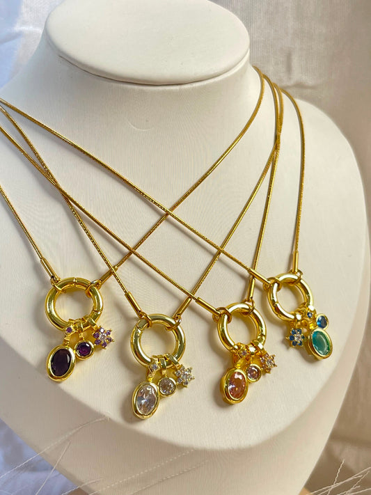Crystal Charm Ring Necklace