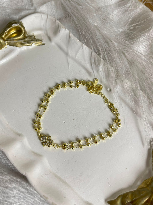 Double-Strand Beaded Hamsa Hand Bracelet