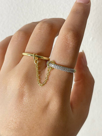 Double Chain Zircon Ring