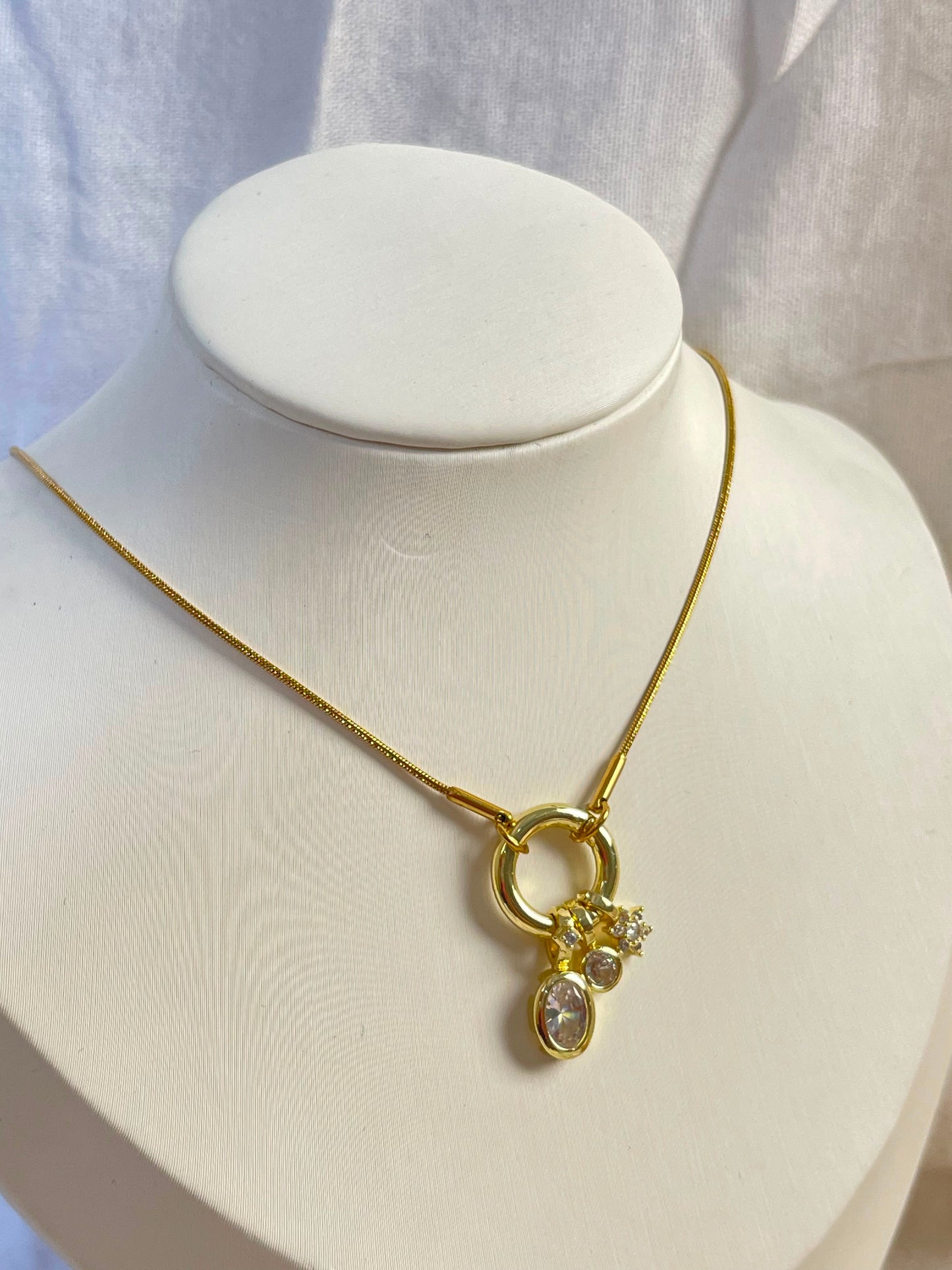 Crystal Charm Ring Necklace