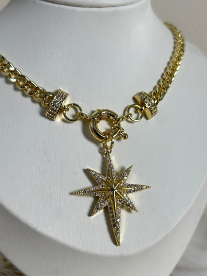 Chunky Chain Starburst Pendant Necklace