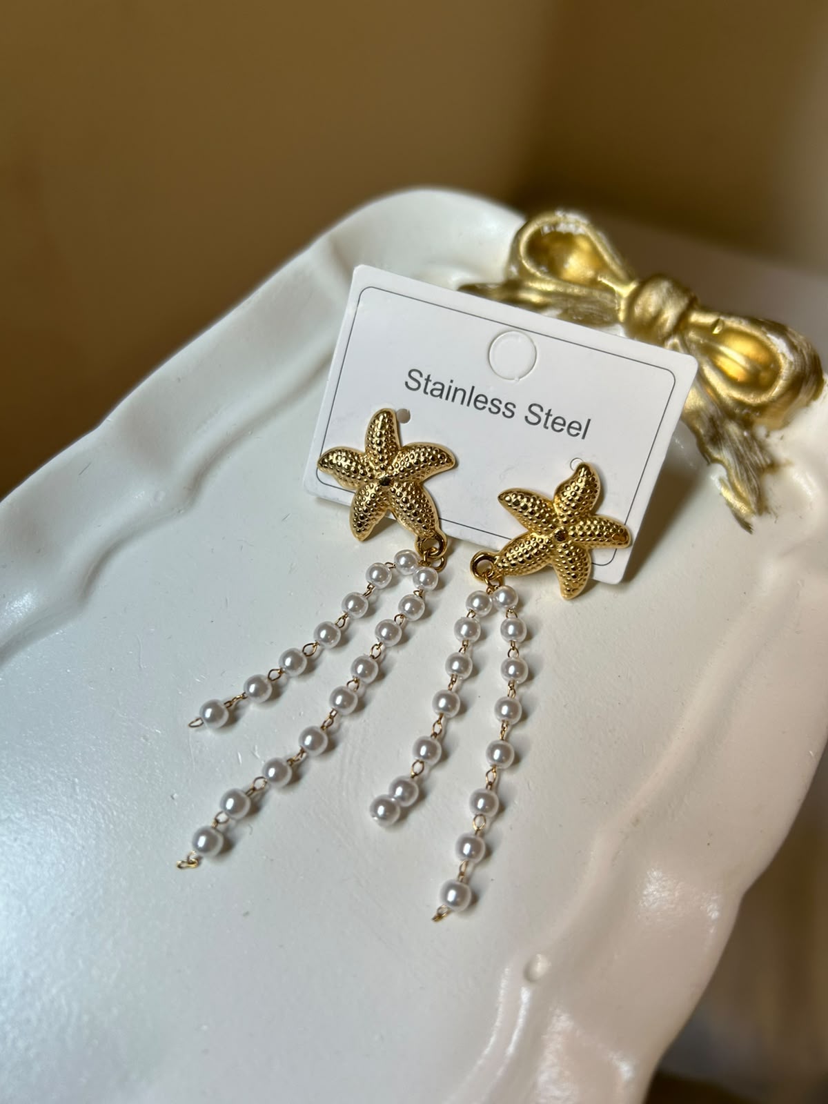 Golden Starfish Pearl Earrings