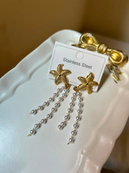 Golden Starfish Pearl Earrings