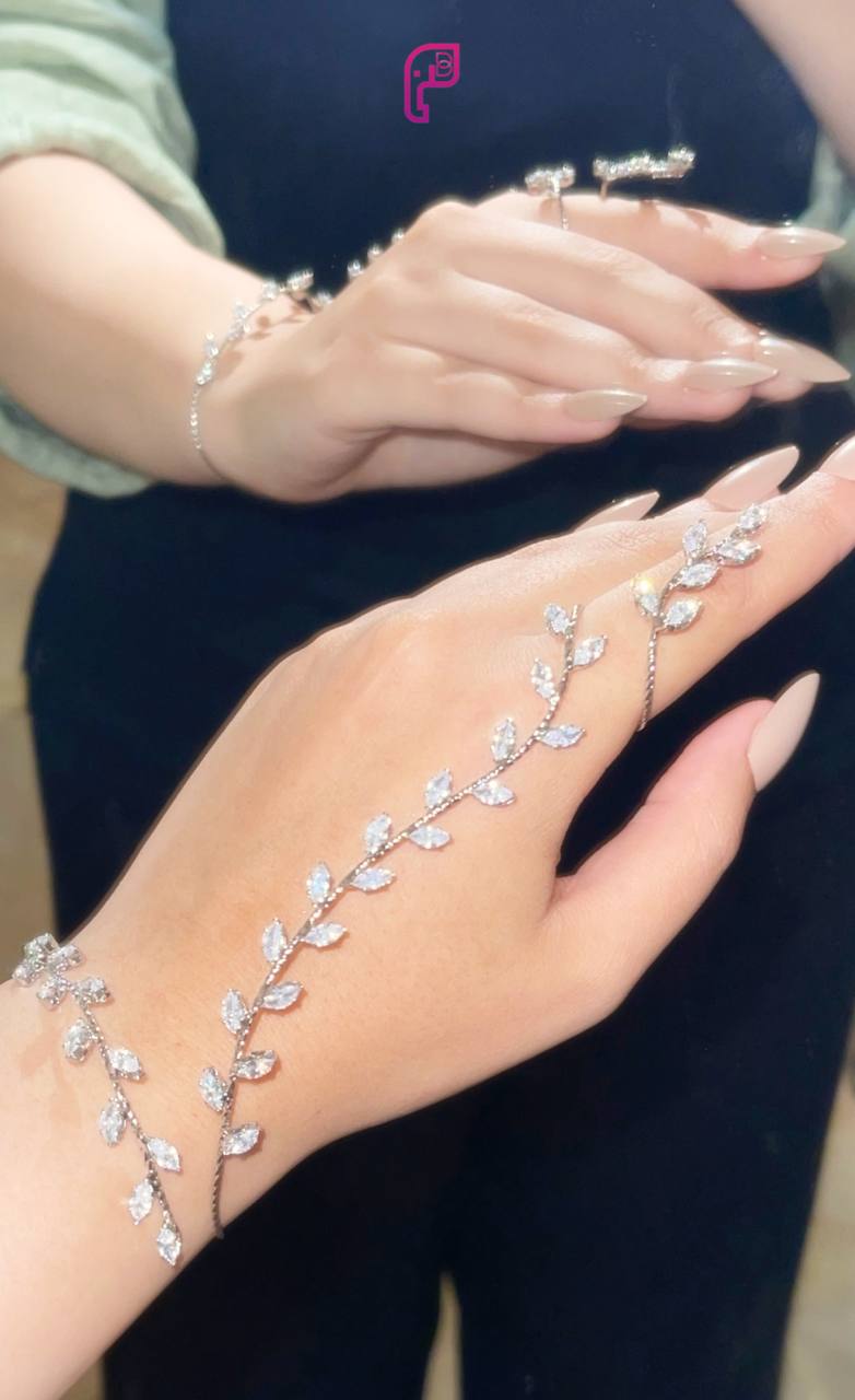 Silver Crystal Vine Hand Chain Bracelet