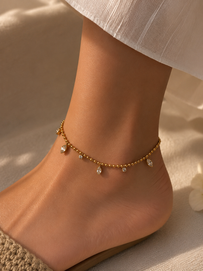 Vibrant Multi-Color Crystal Ball-Chain Anklet