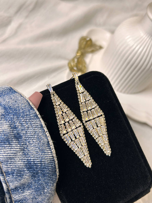 Geometric Diamond-Shaped Zircon Drop Earrings