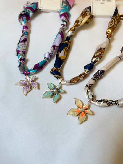 Enamel Blossom Scarf Necklace