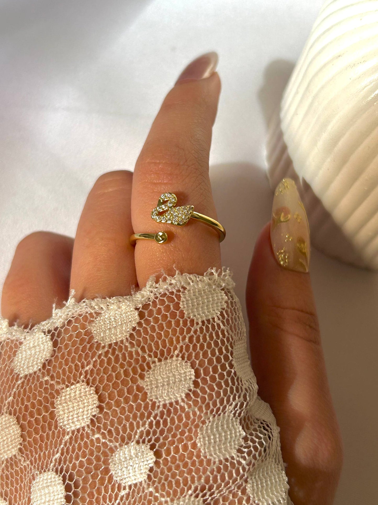 Crystal Swan Open Band Ring