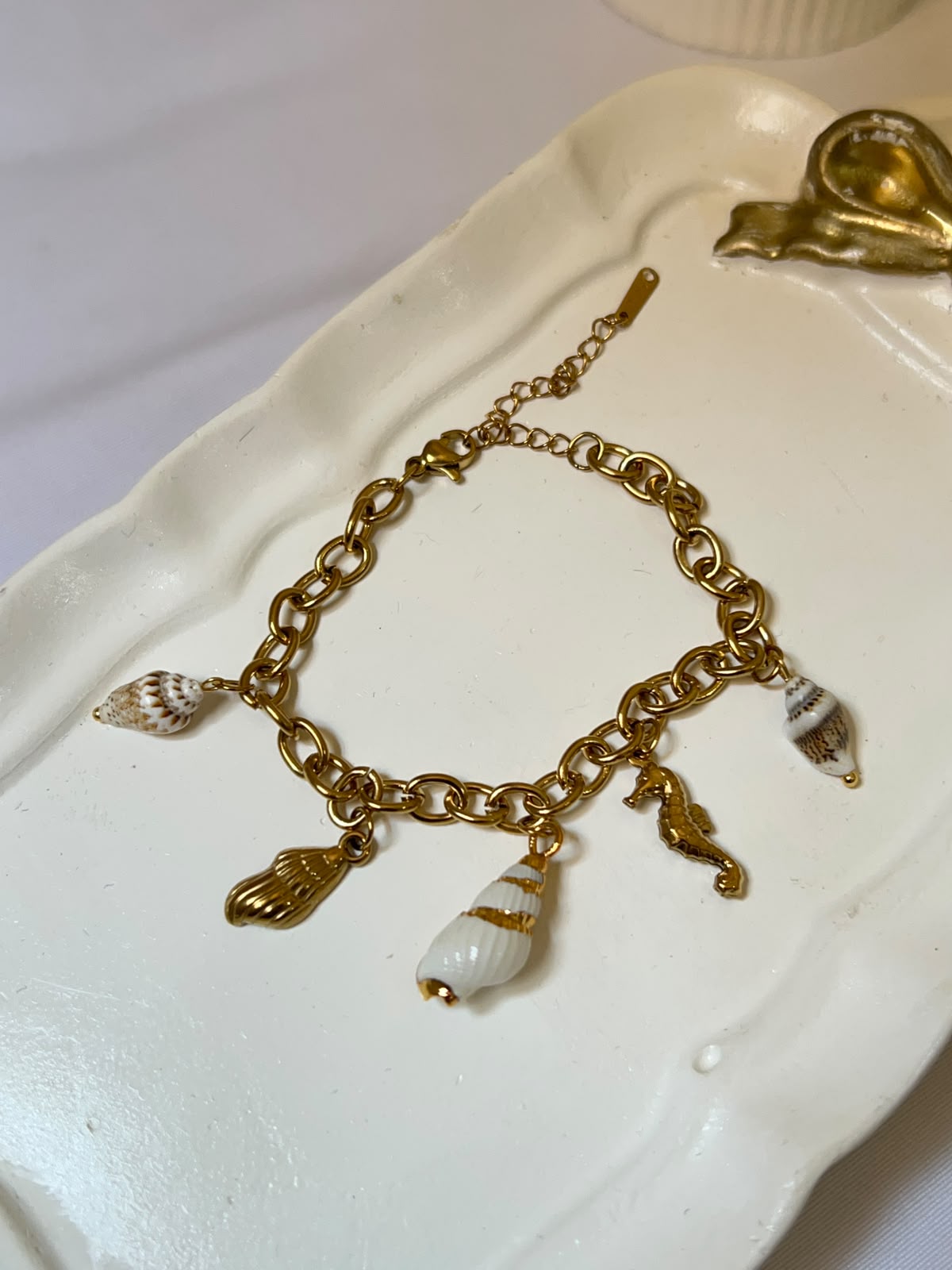 Golden Seahorse & Shell Charm Bracelet