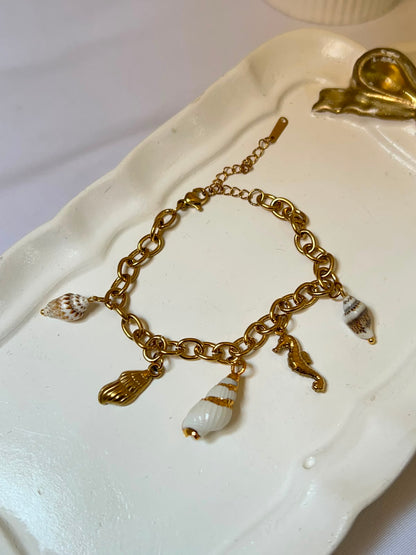 Golden Seahorse & Shell Charm Bracelet