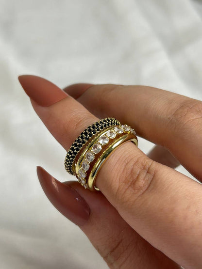Multi-Band Black & Clear Zircon Ring