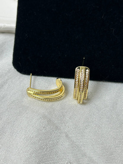 Triple-Row Zircon Half-Hoop Earrings
