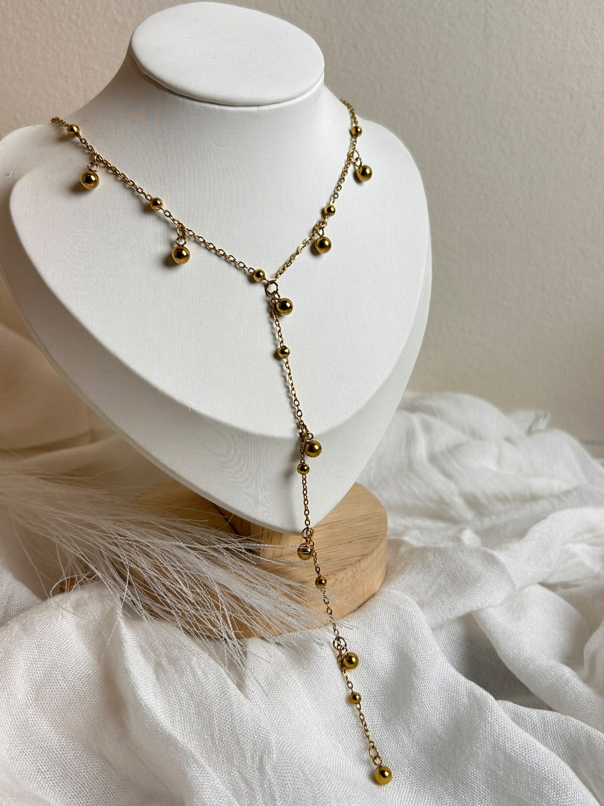 Golden Bead Charm Y-Necklace