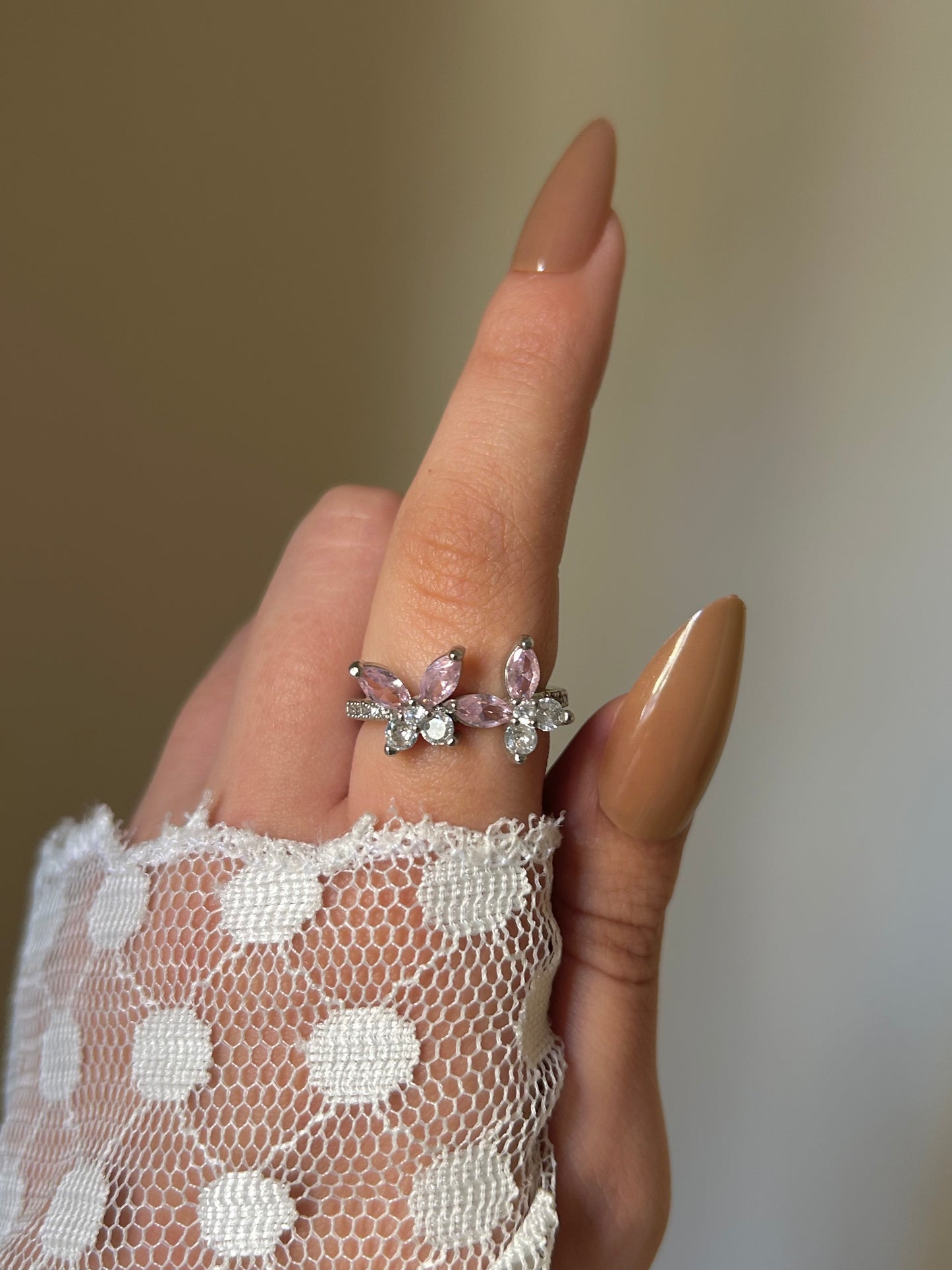 Pink Petal Butterfly Ring