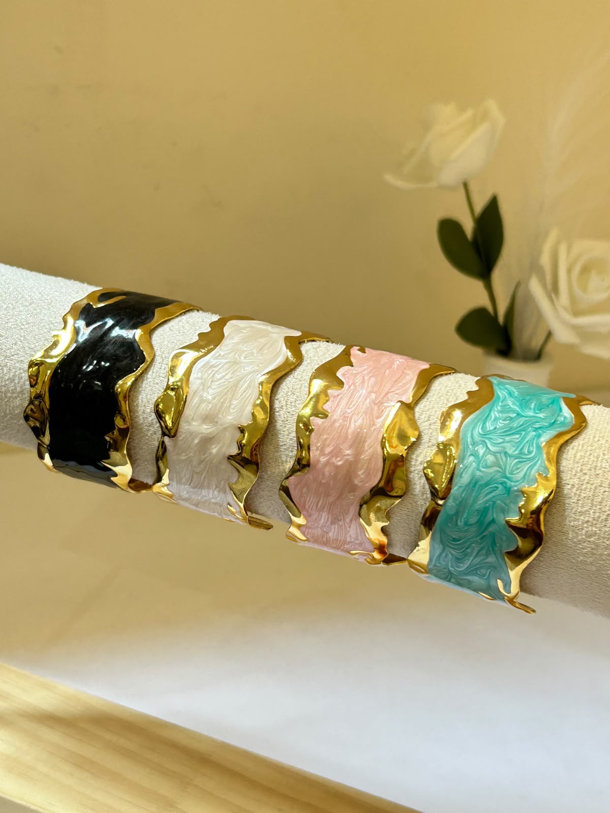 Wavy Marble Enamel Cuff Bracelet