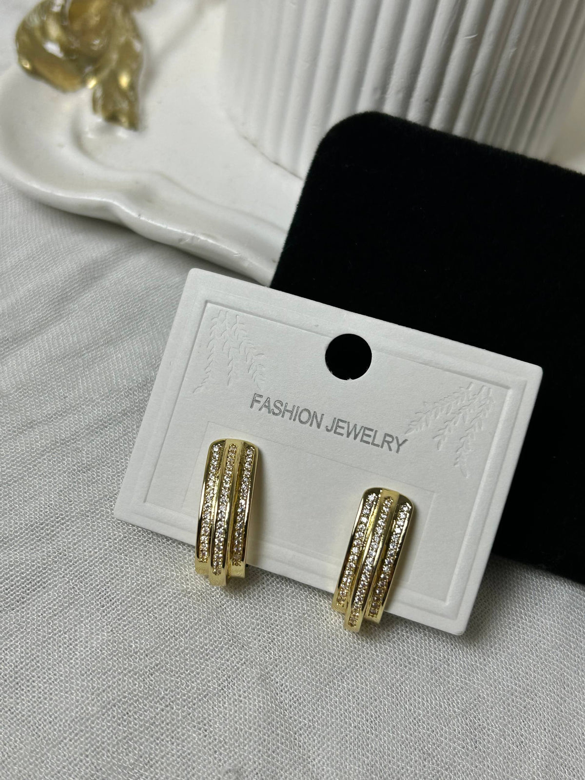 Triple-Row Zircon Half-Hoop Earrings