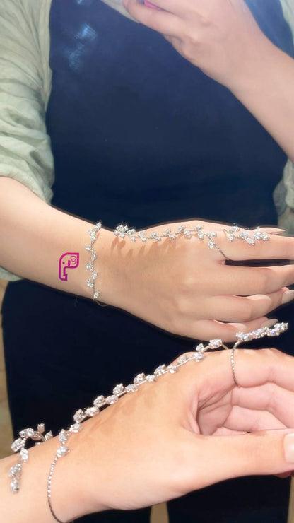 Silver Crystal Vine Hand Chain Bracelet