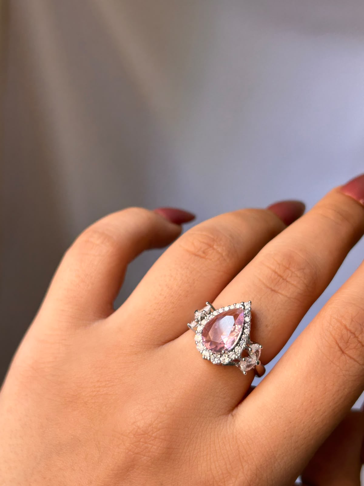Pink Teardrop Zircon Ring