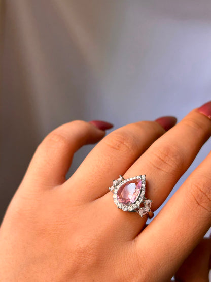 Pink Teardrop Zircon Ring