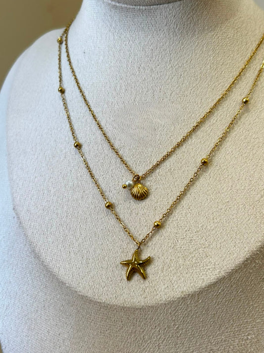 Layered Starfish Pearl Necklace