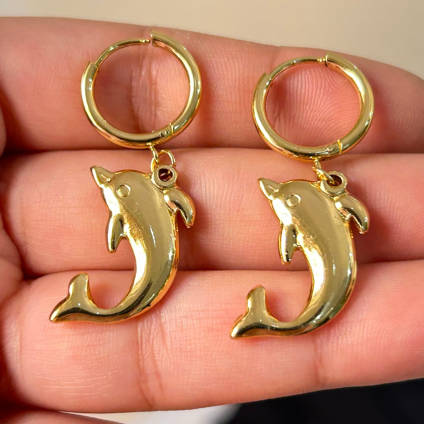 Golden Dolphin Drop Earrings