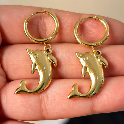 Golden Dolphin Drop Earrings