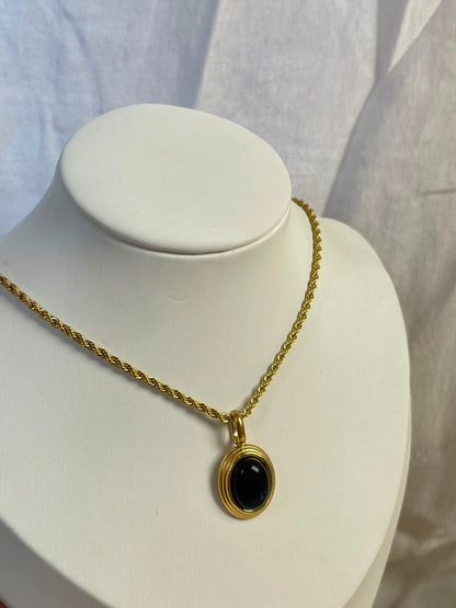Black Onyx Oval Pendant Necklace