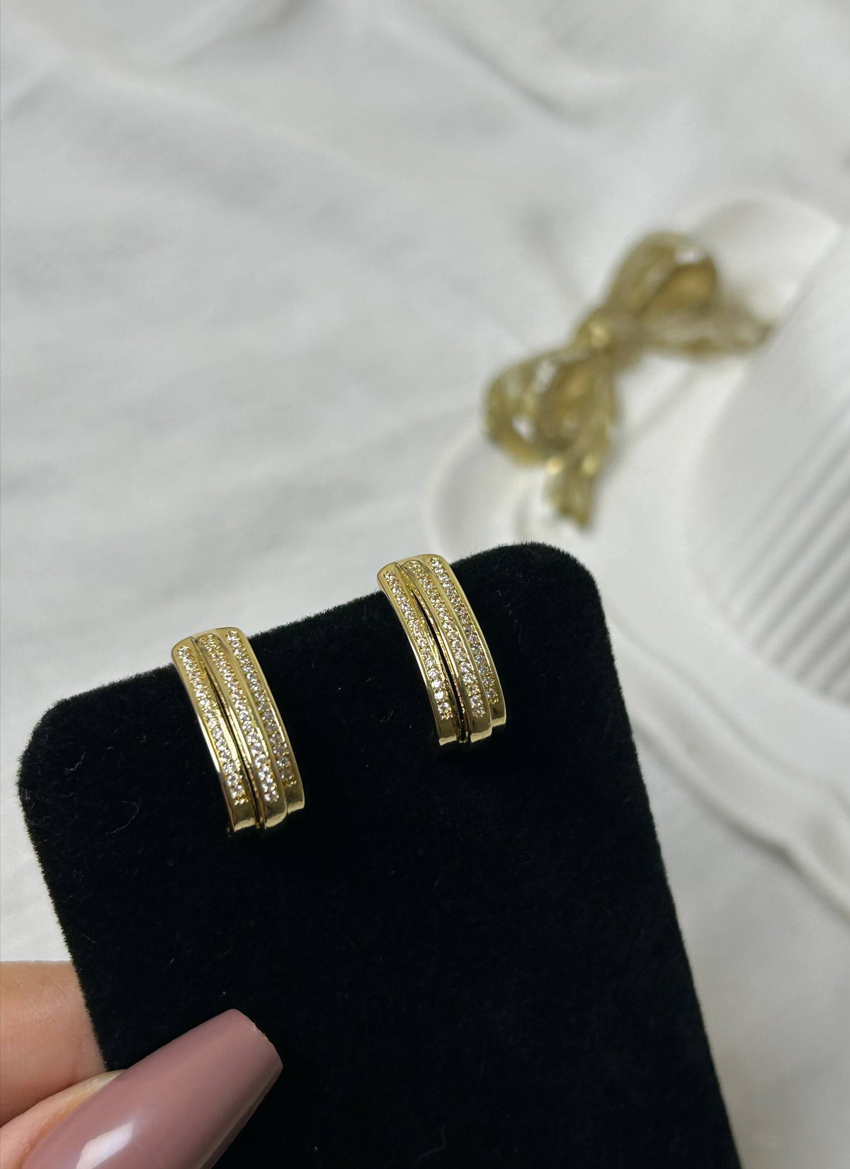 Triple-Row Zircon Half-Hoop Earrings
