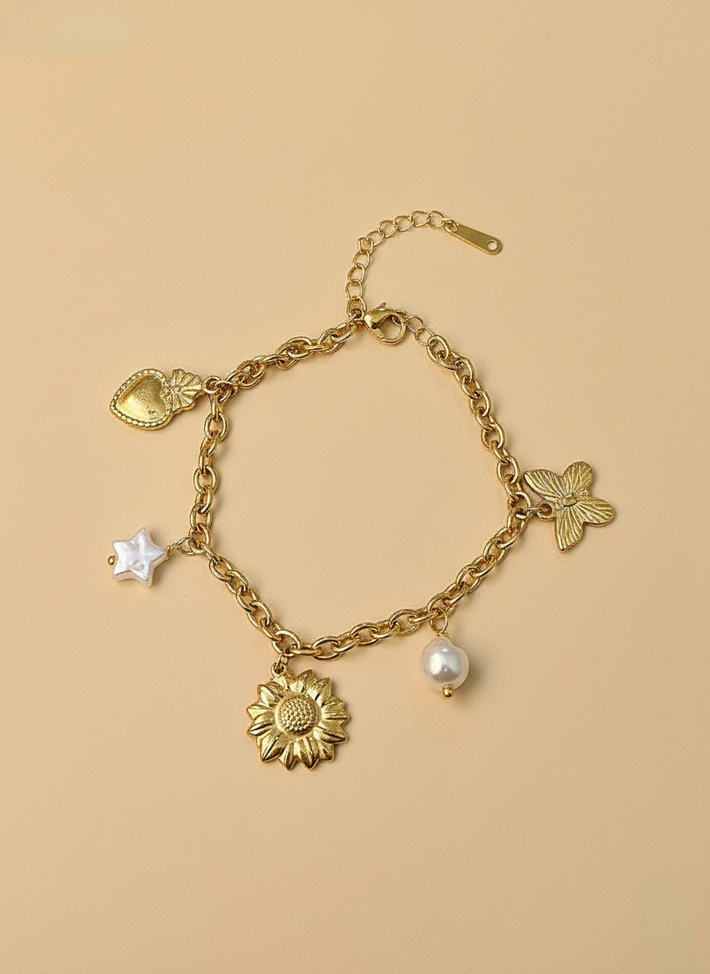 Golden Charm & Pearl Bracelet
