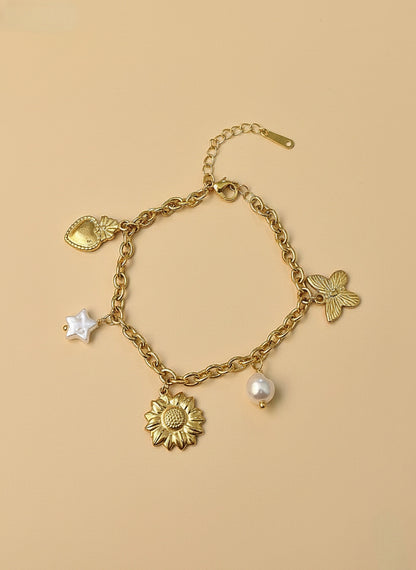 Golden Charm & Pearl Bracelet