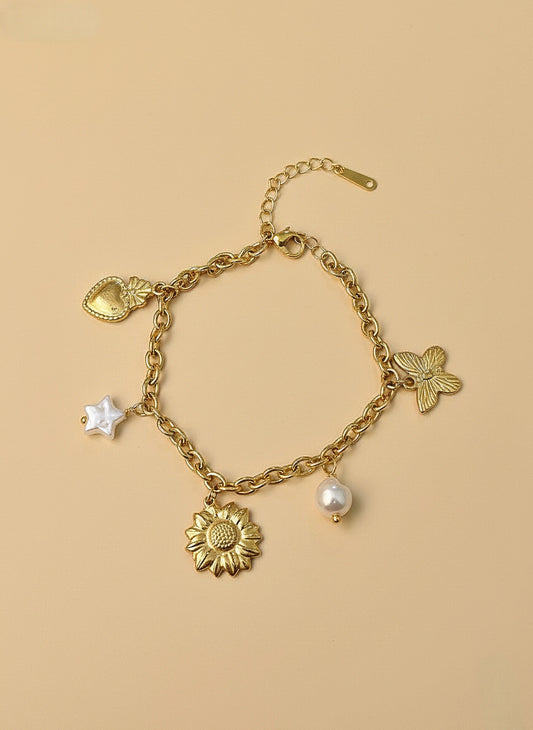 Golden Charm & Pearl Bracelet