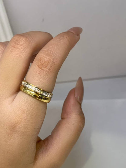 Double Band Zircon Gold Ring