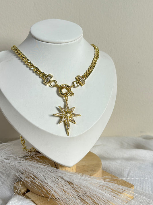 Chunky Chain Starburst Pendant Necklace