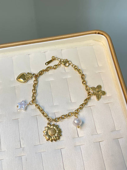 Golden Charm & Pearl Bracelet