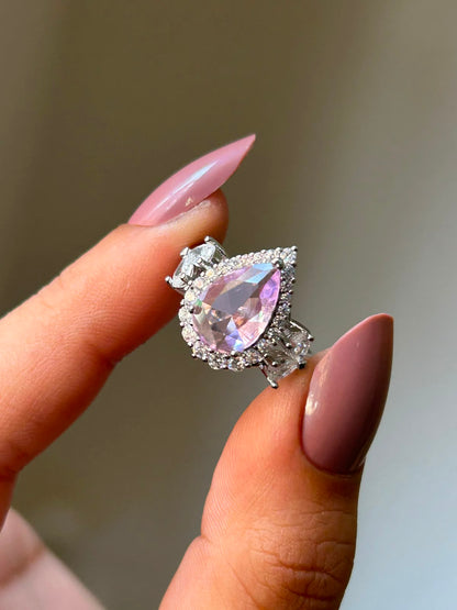 Pink Teardrop Zircon Ring