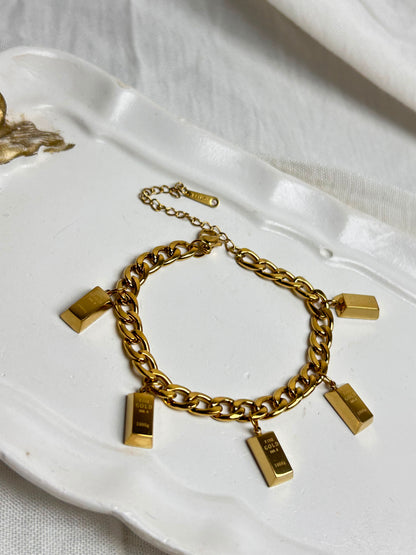 Gold Bar Charm Bracelet