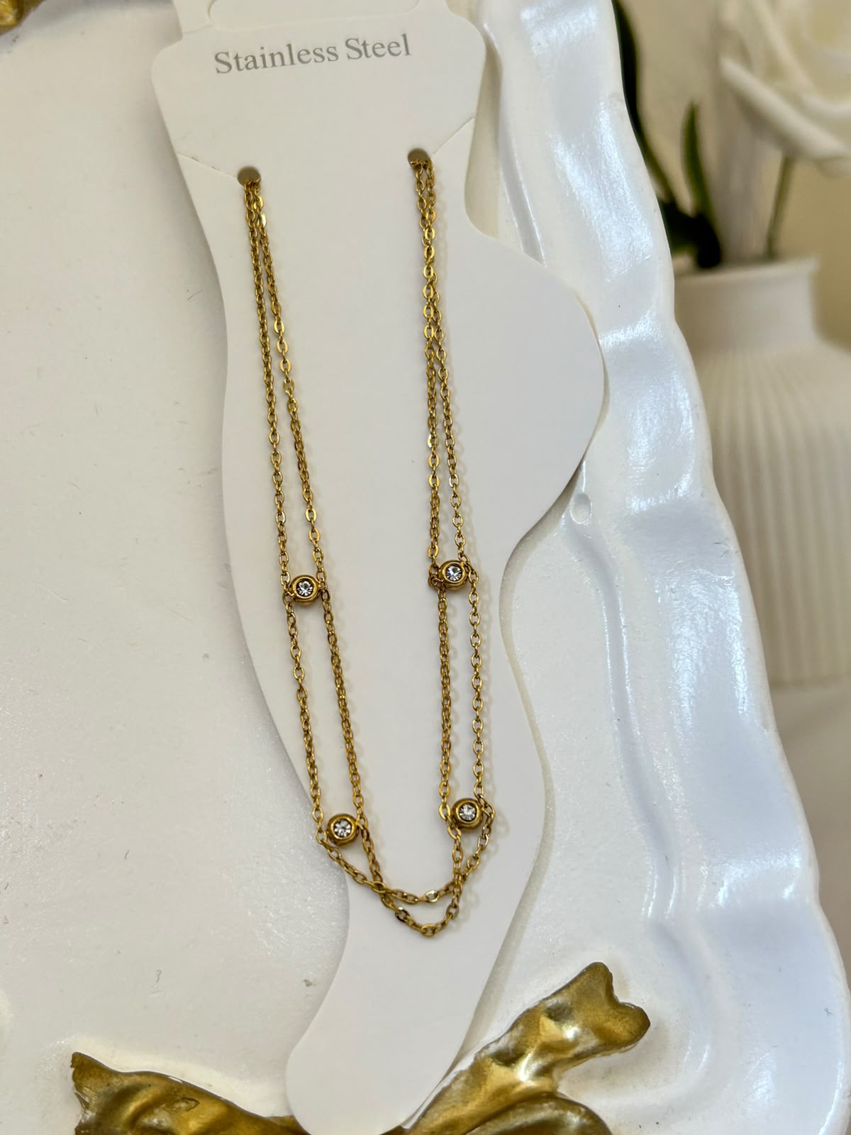 Double-Layered Crystal Bezel Anklet