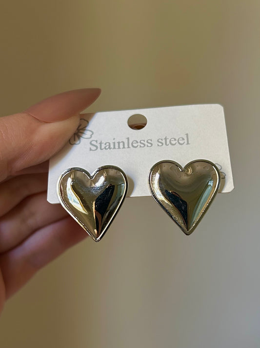 Silver Heart Studs