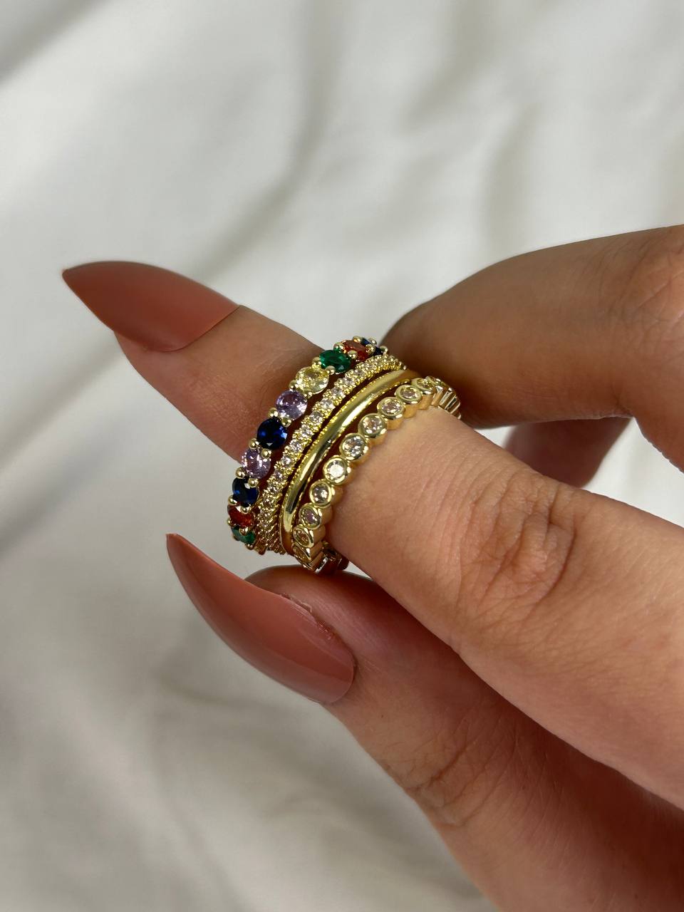 Multi-Band Colorful Zircon Ring