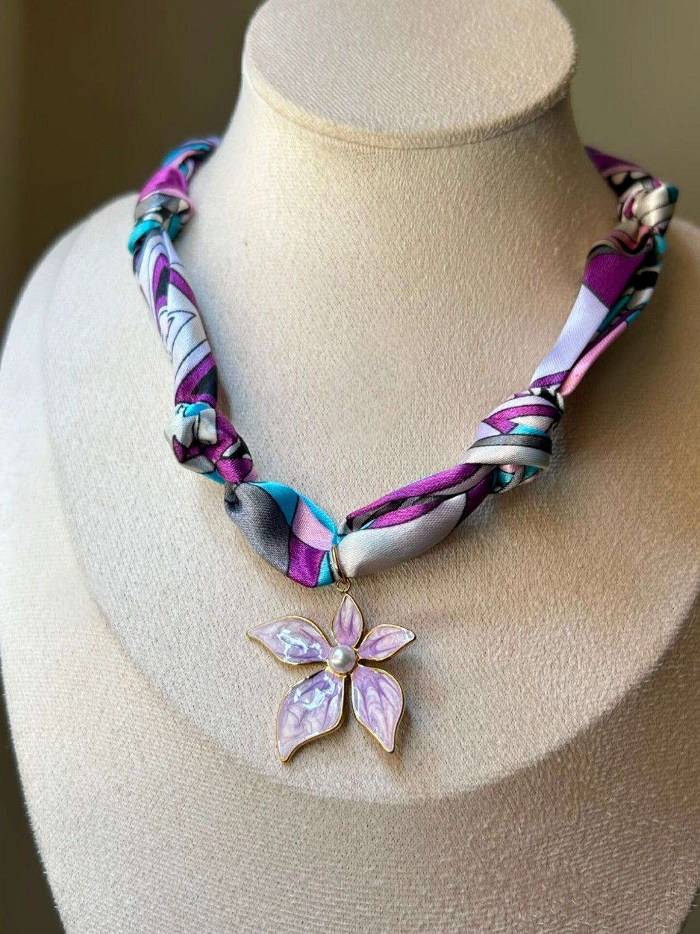 Enamel Blossom Scarf Necklace