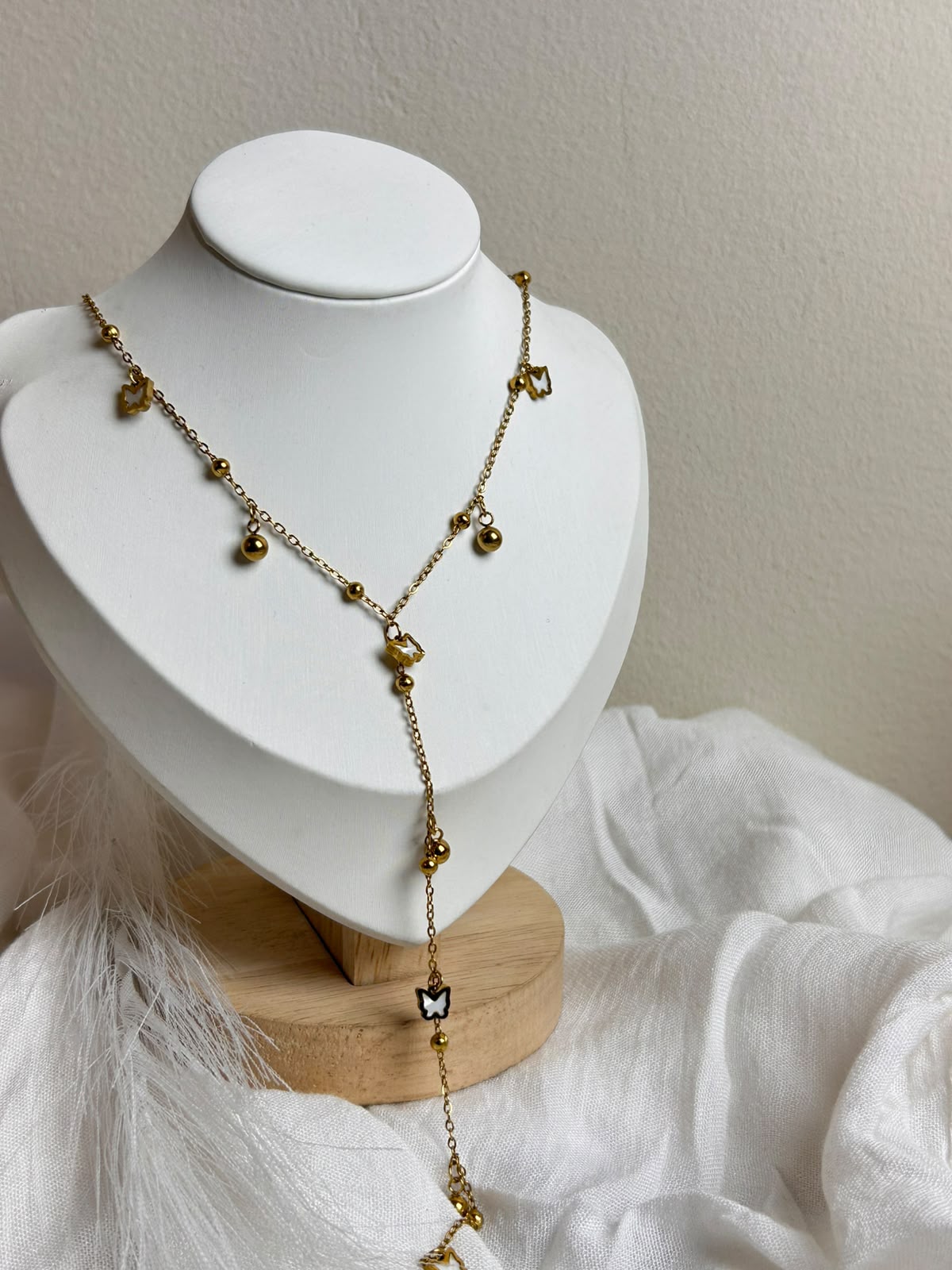 Butterfly & Gold Bead Y-Necklace