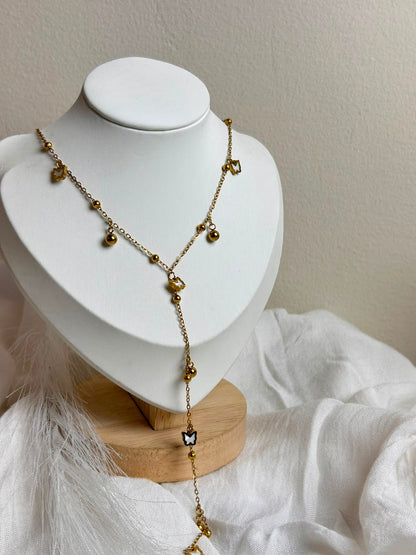 Butterfly & Gold Bead Y-Necklace